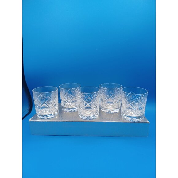 Vintage Rogaska Crystal Double Old Fashioned Glasses Set Of 5 3.5" X 3" Intricat - Picture 11 of 16